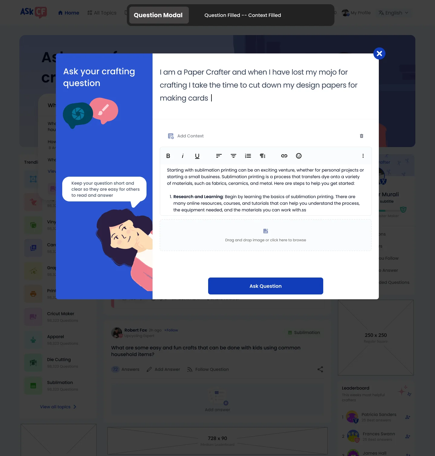 AskCF community feed and question browsing