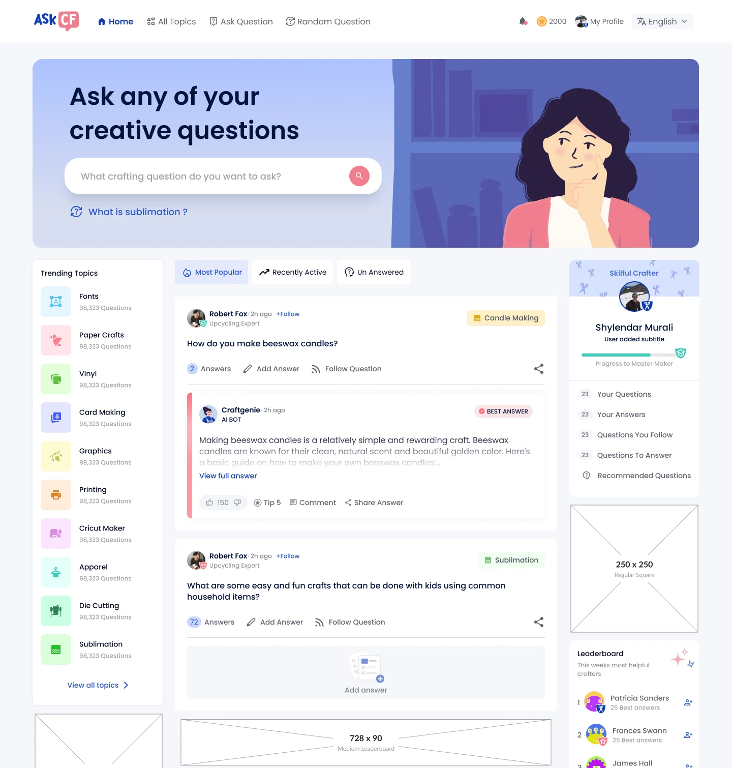 AskCF web home showing community question discovery