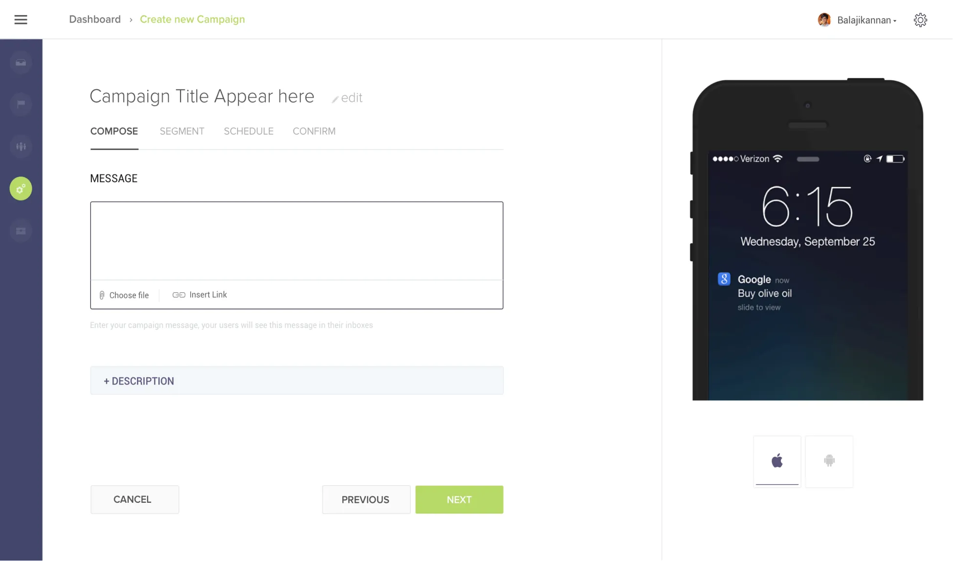 Campaign compose flow for Hotline push notifications