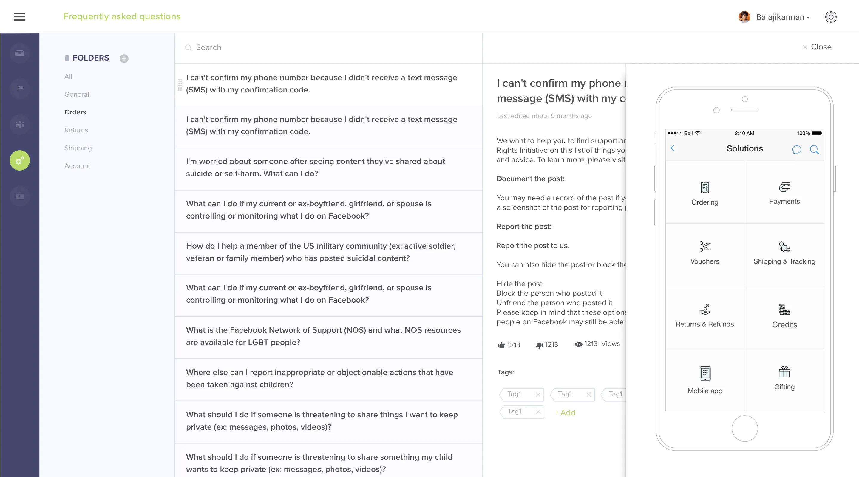 FAQ answer flow in the Hotline mobile SDK