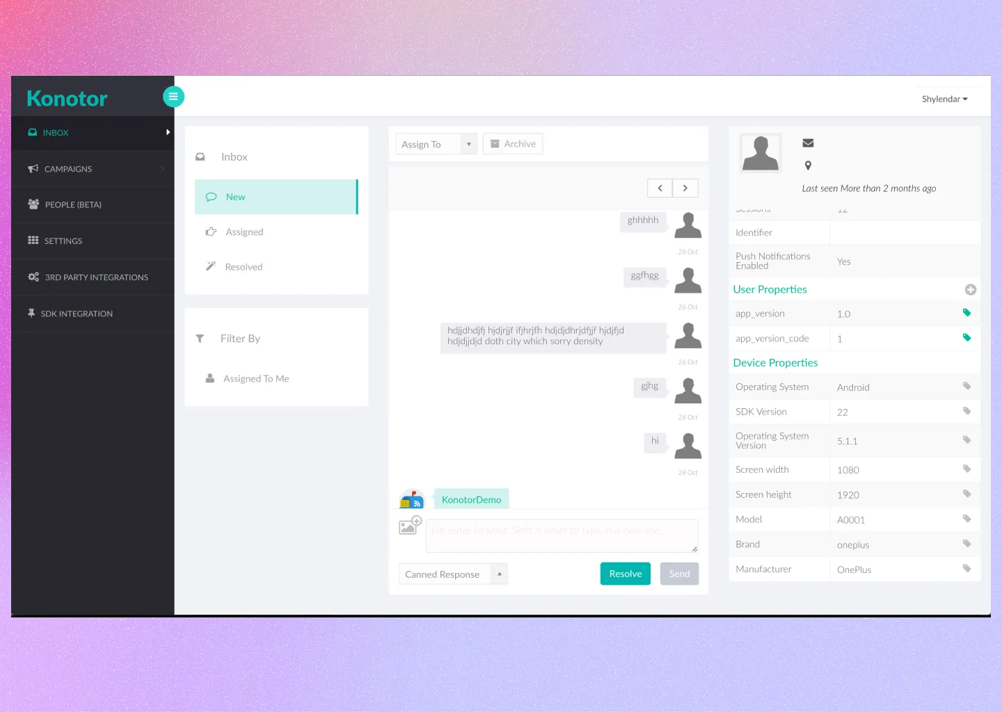 Initial design direction for Hotline's split-view chat interface