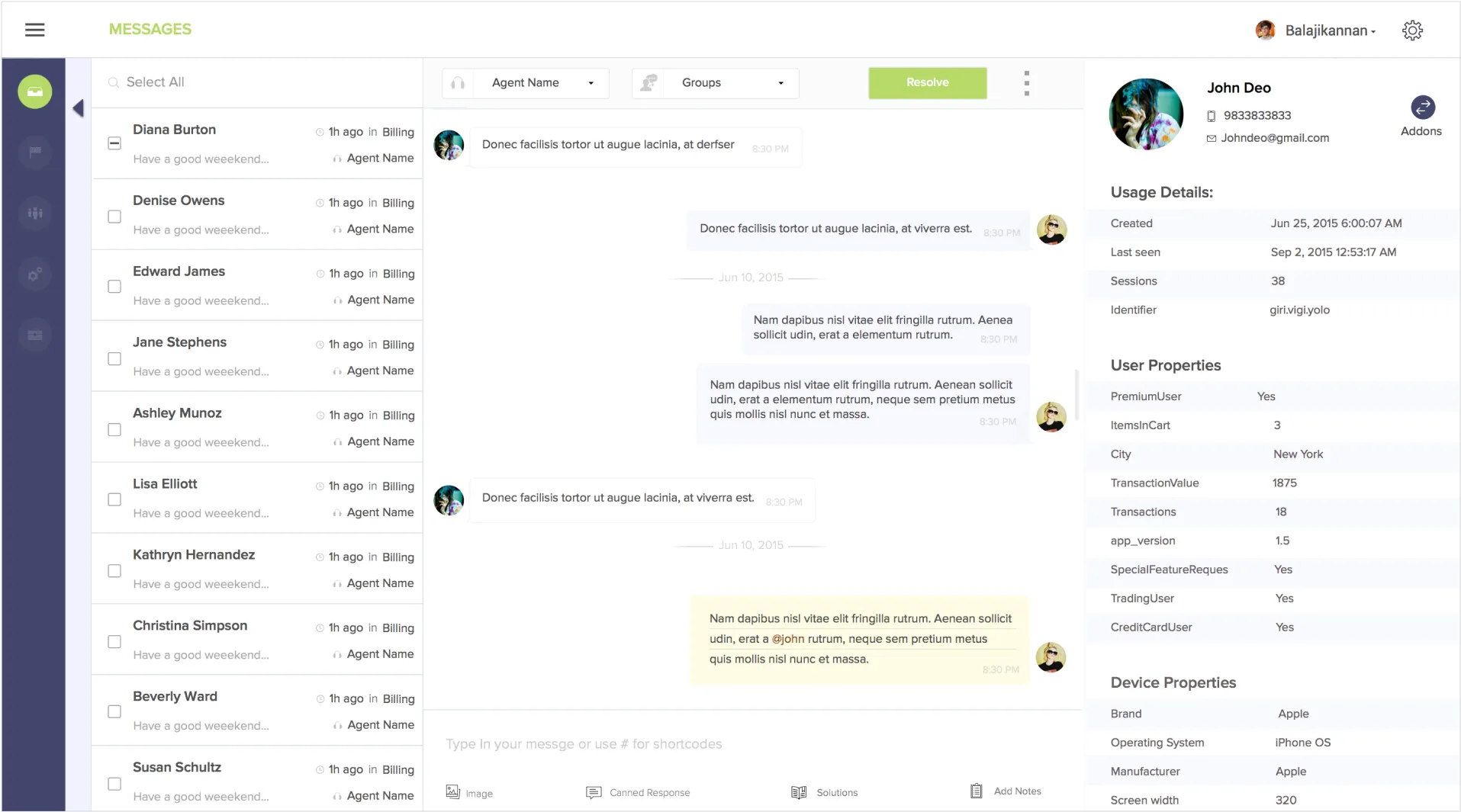 Internal notes inserted into a Hotline support conversation