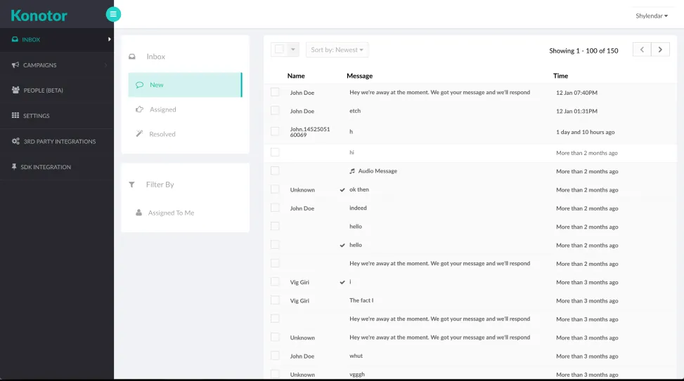 Old Konotor chat list — queue visibility before the redesign