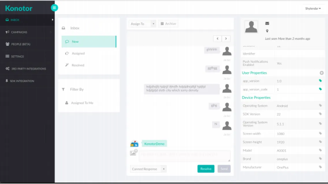 Old Konotor chat thread — message view before the redesign