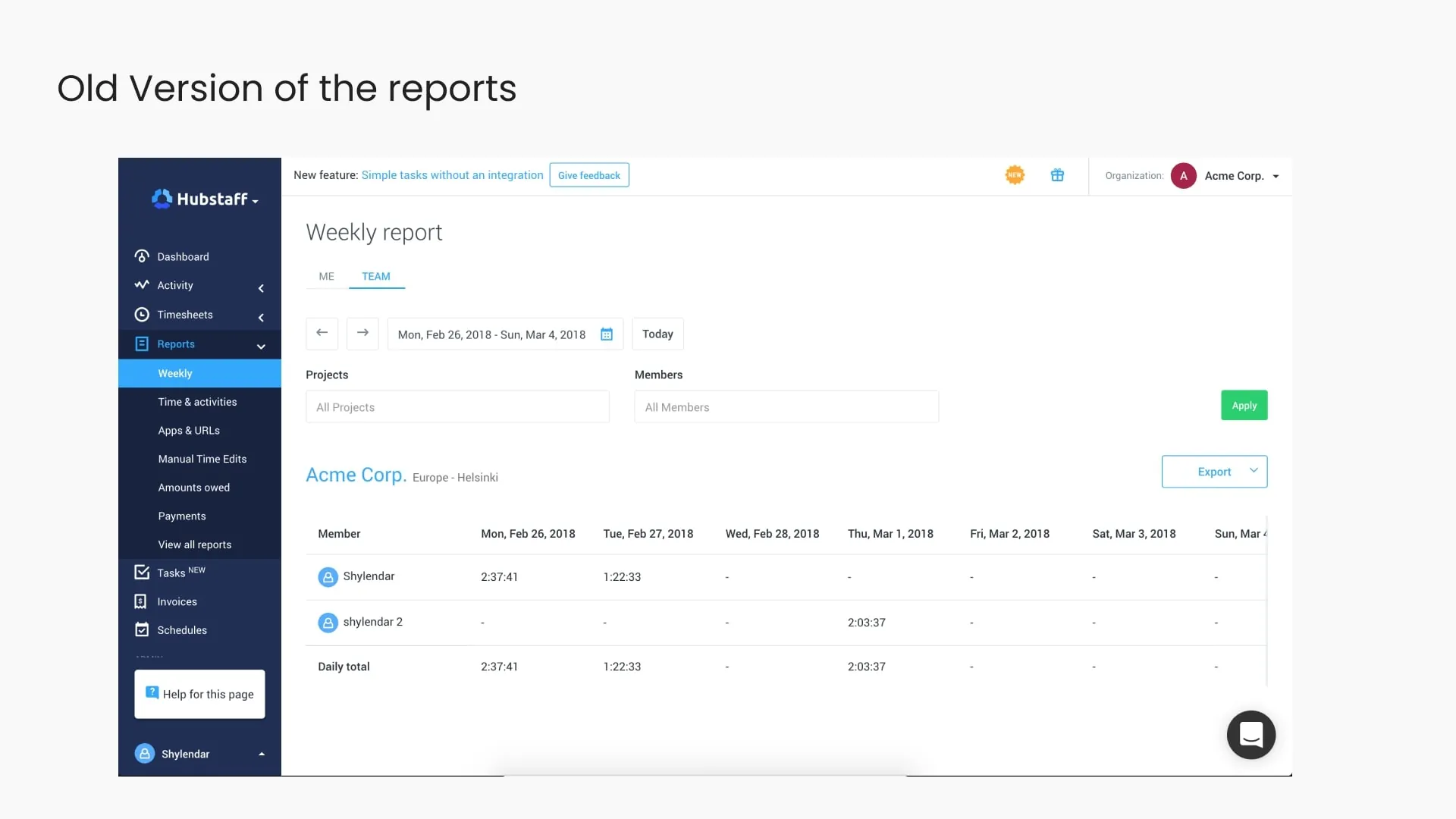 Hubstaff reports redesign