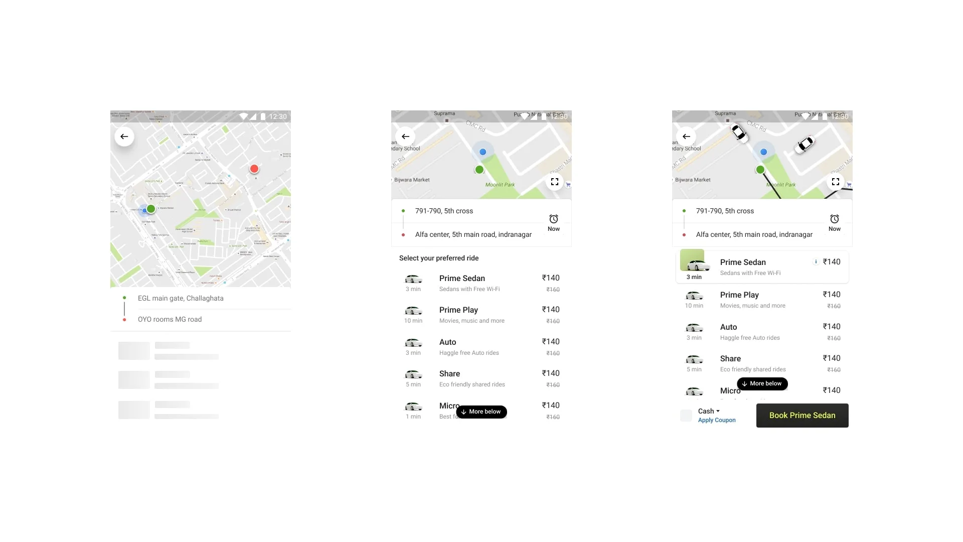 Olacabs category design screen
