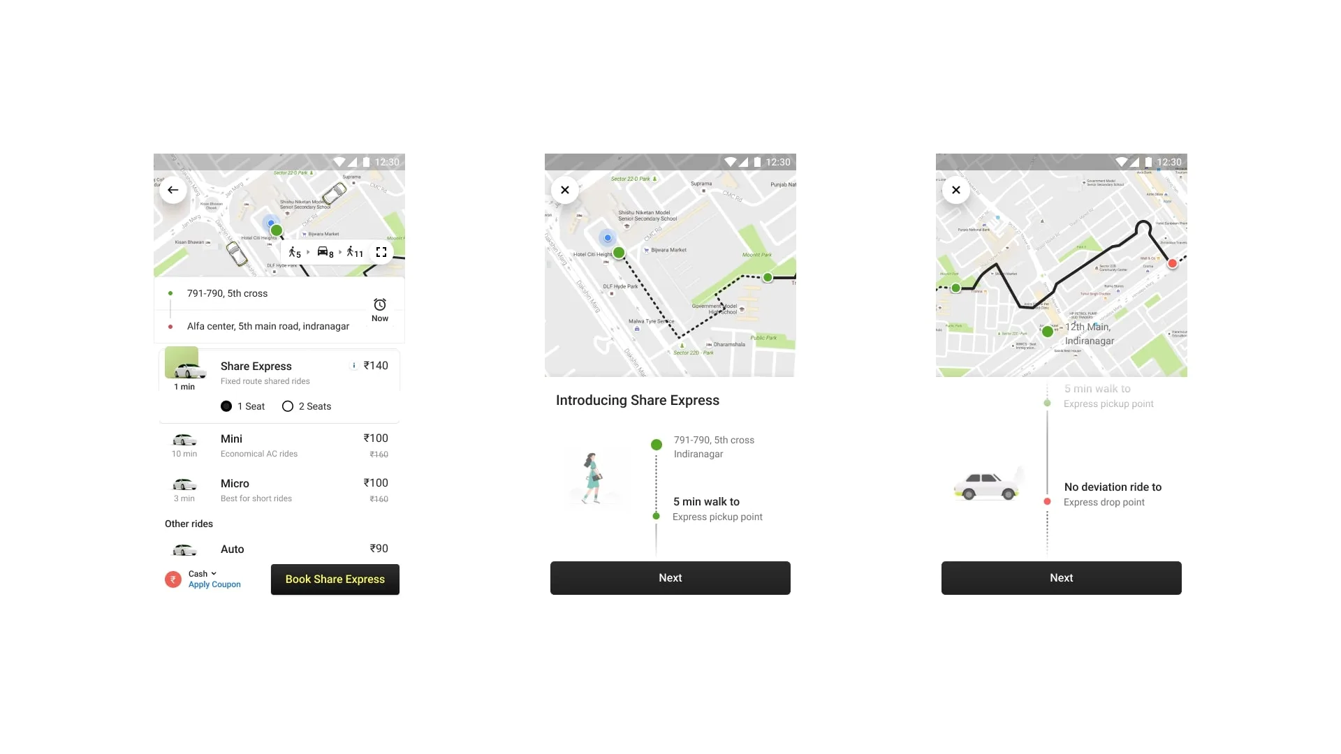 Olacabs product design screen