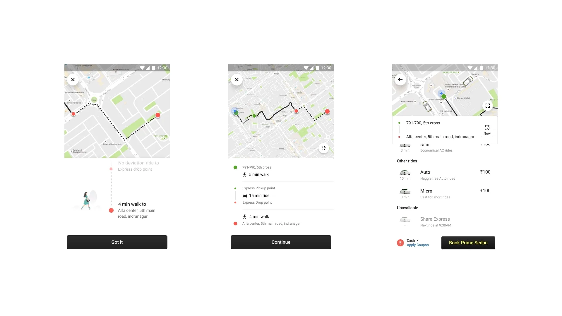 Olacabs rider flow screen
