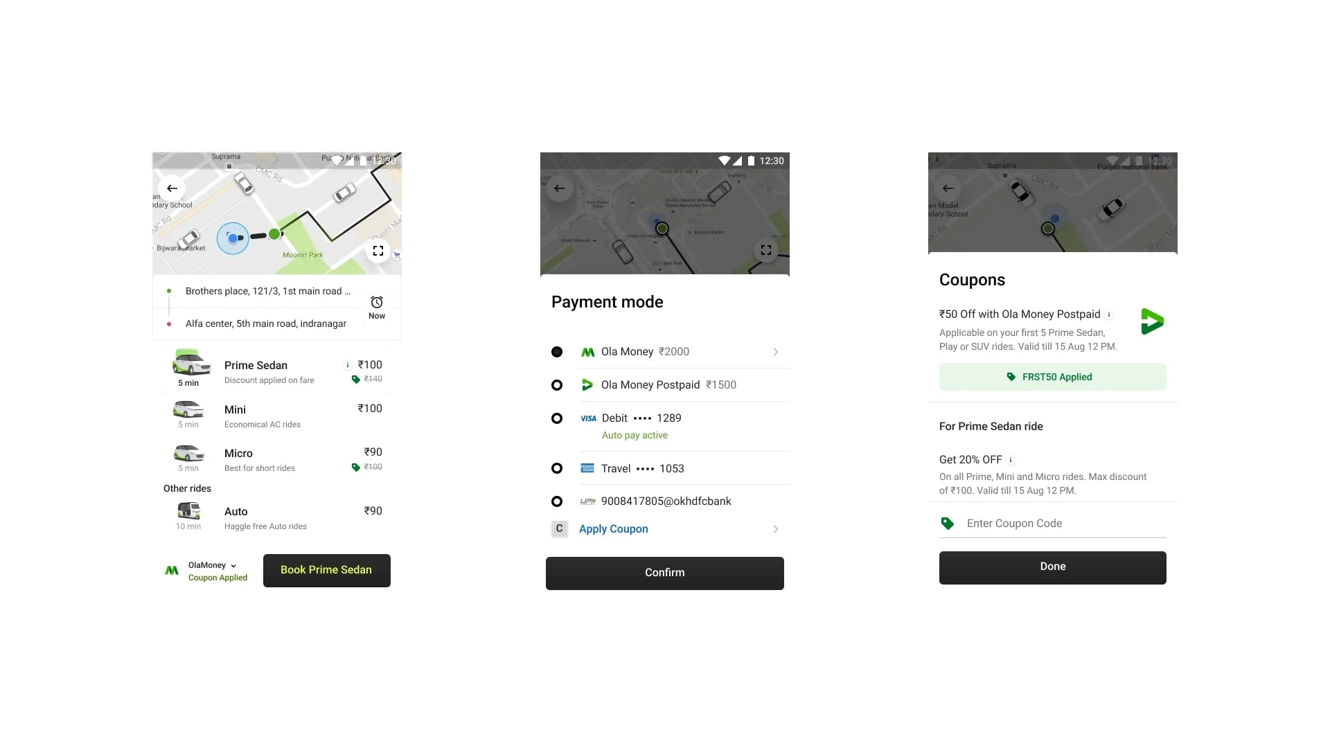 Olacabs payment or money product screen