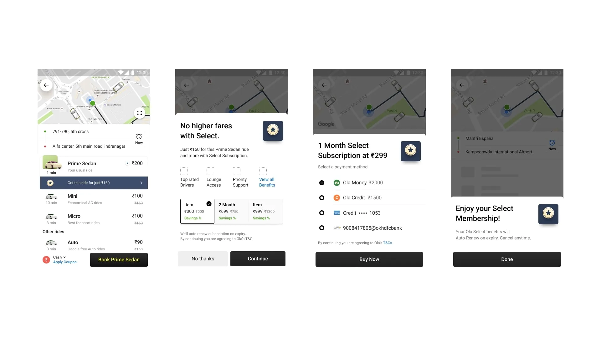 Olacabs safety or trip support screen