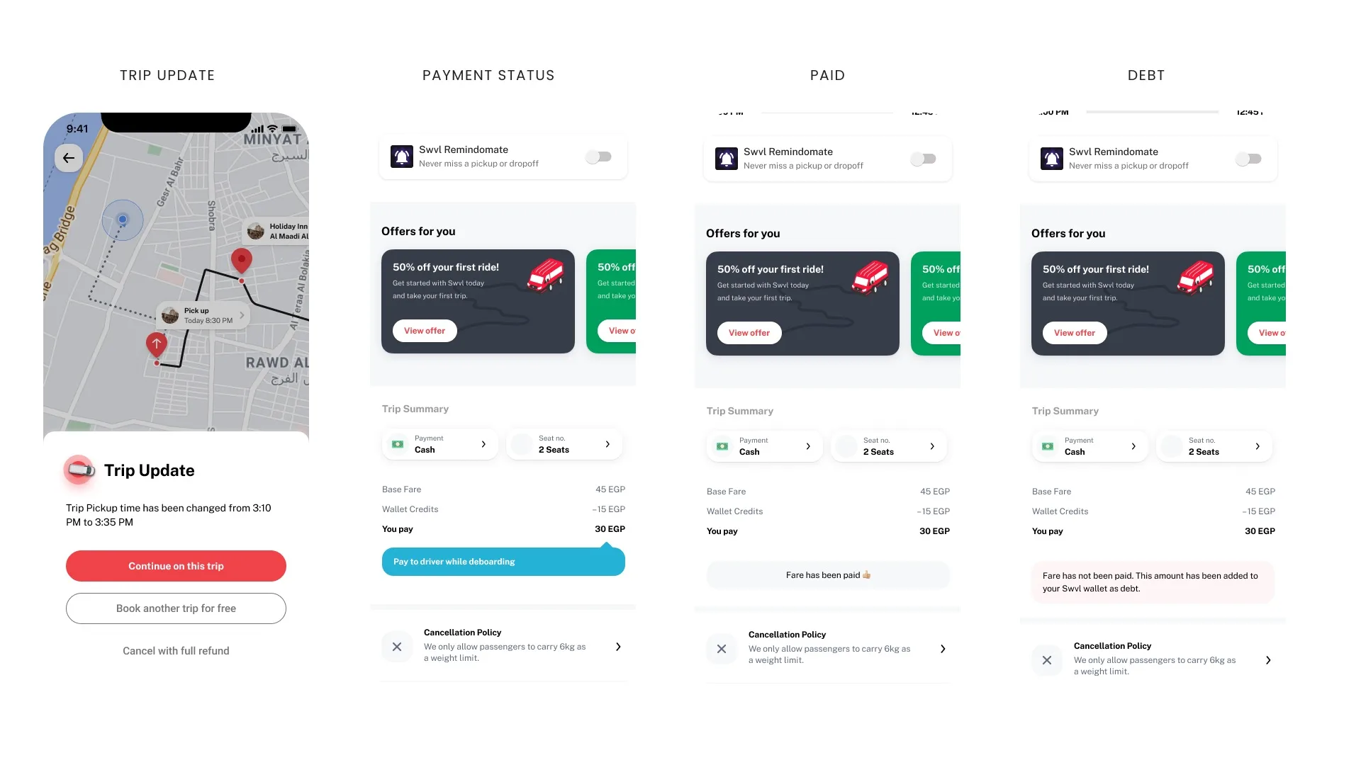 Additional states — rescheduling flow and cancellation confirmation