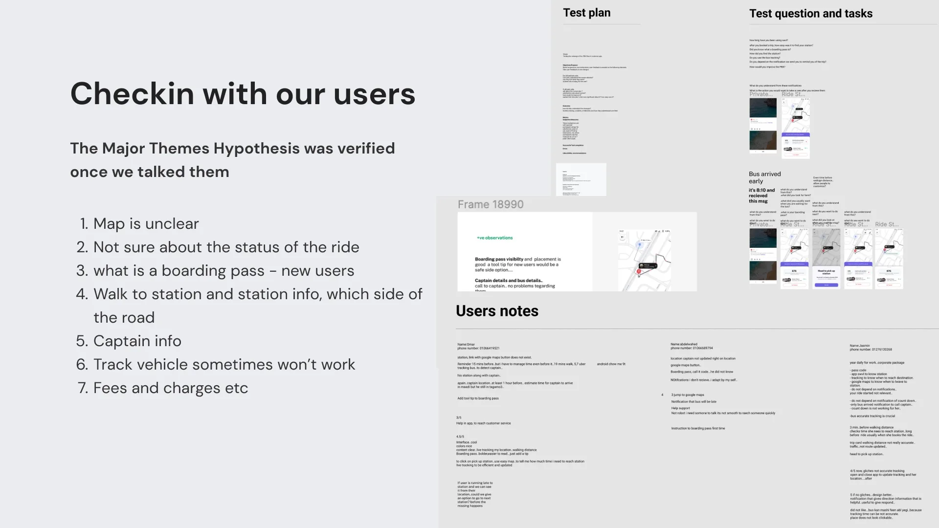 User research sessions — cross-cohort interview synthesis and task tracking