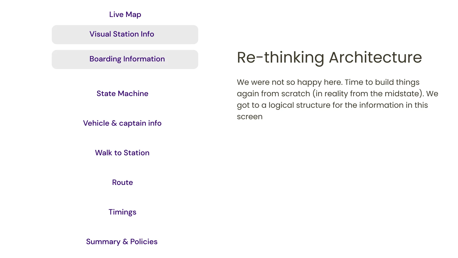 Redesigned information architecture — ride document model with ride-first hierarchy