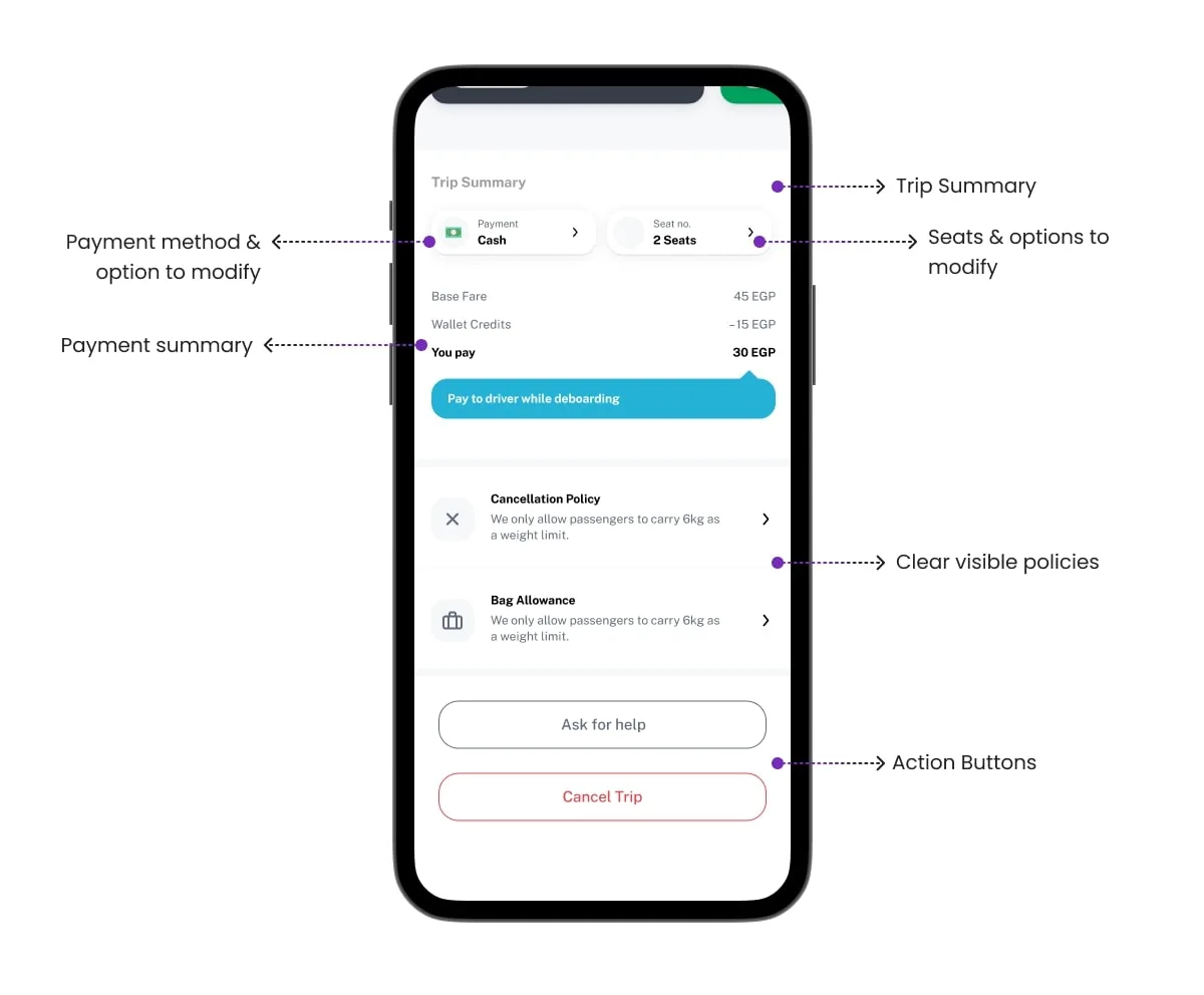 New booking details surface — en route with live map and stop visibility