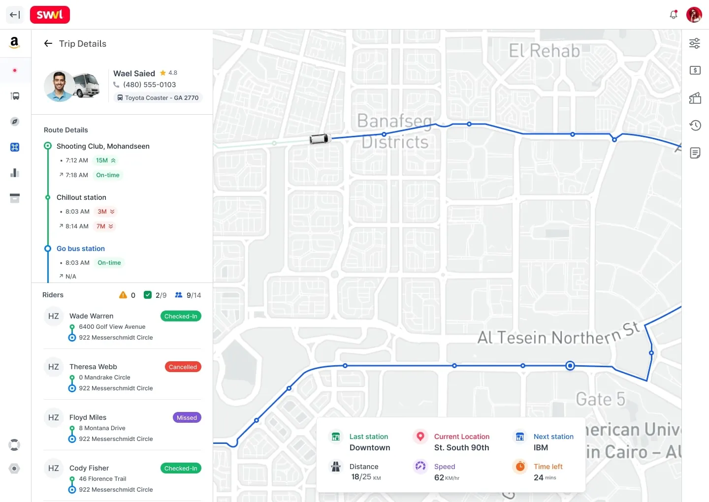 Transit operations dashboard