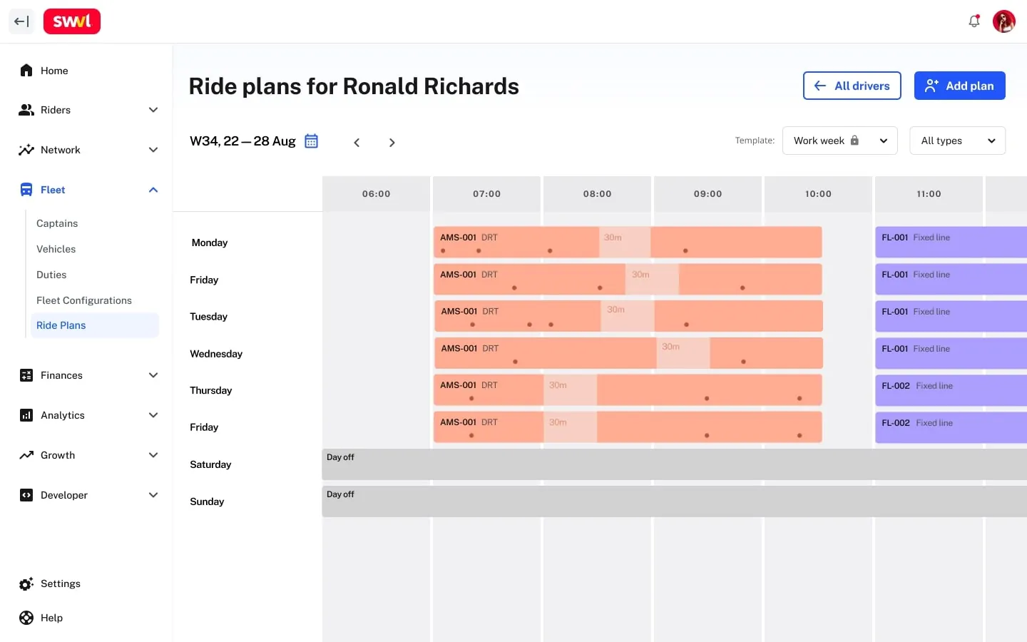 Driver day planning view