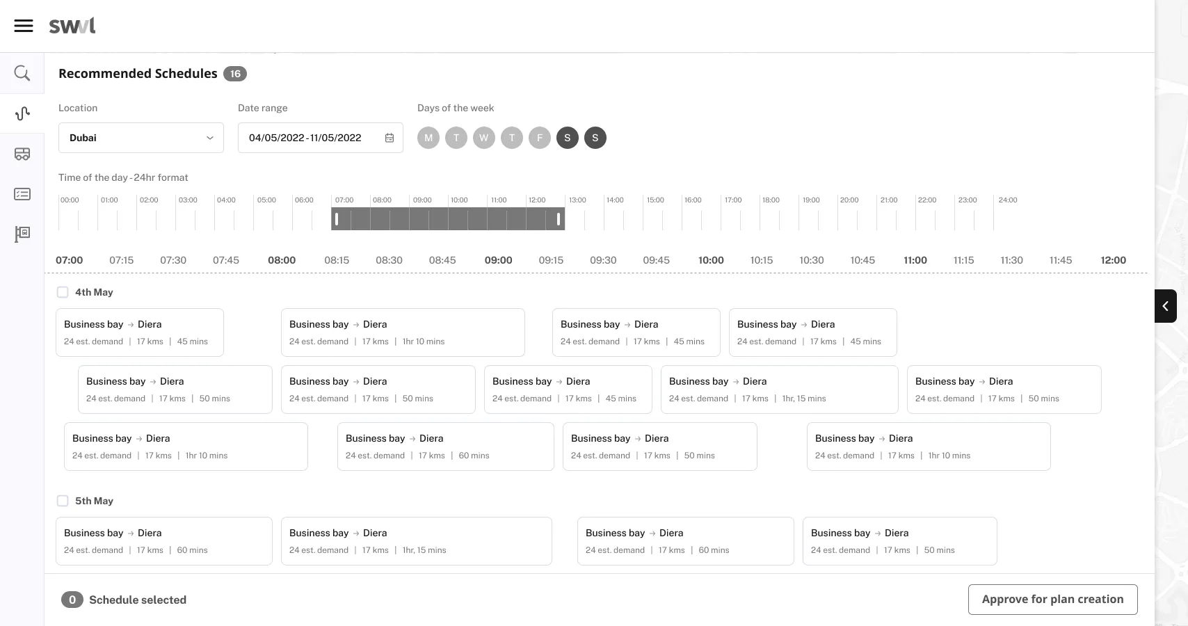 Network planning map and route view