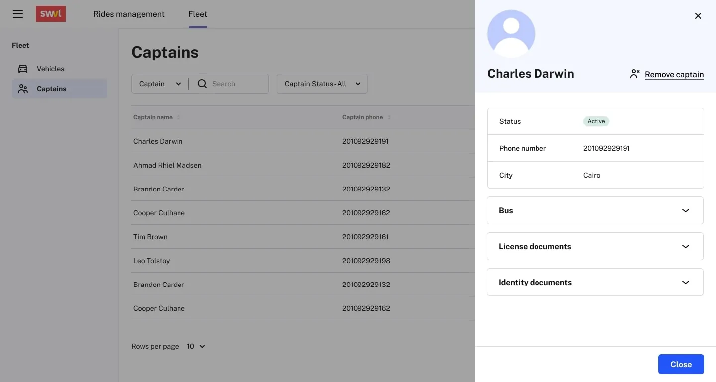 Vendor Portal captain information view