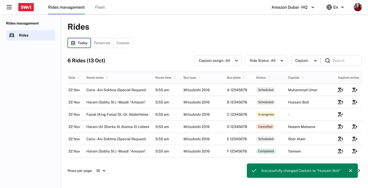 Vendor Portal reassign captain success state