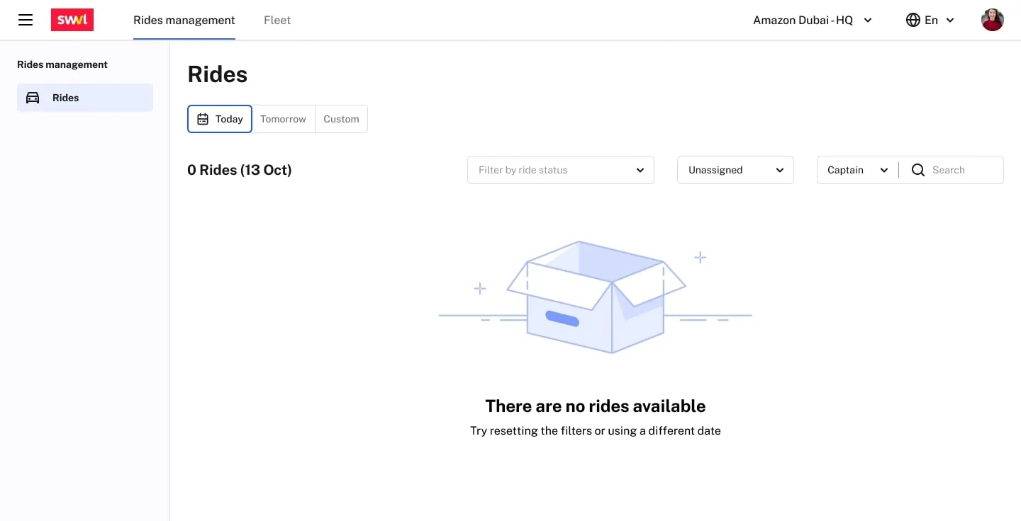 Vendor Portal empty rides list state